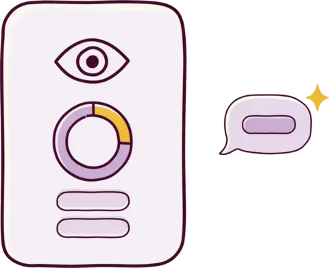 AI Visibility Snapshot report card showing a visibility score, beside an AI answer bubble naming a business